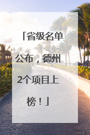 省级名单公布，德州2个项目上榜！