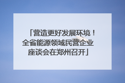 营造更好发展环境！全省能源领域民营企业座谈会在郑州召开